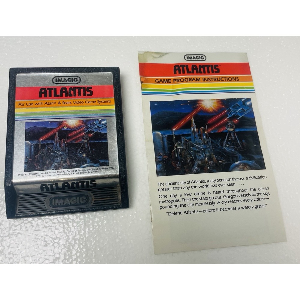Vintage Imagic ATARI 2600 ATLANTIS Game Cartridge Tested 1982 W/ Manual